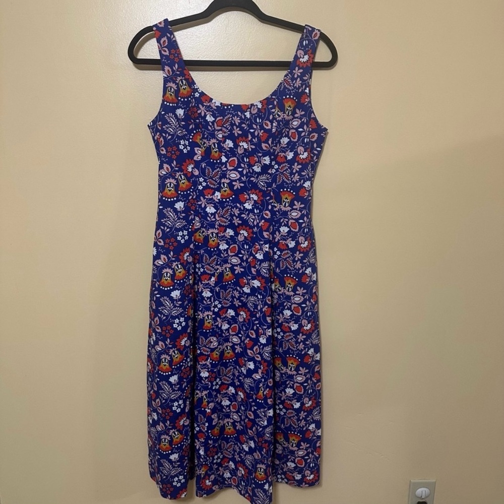Boden Pleated Floral Fit & Flare Tank MIDI Dress Women 6 Blue - Picture 5 of 10